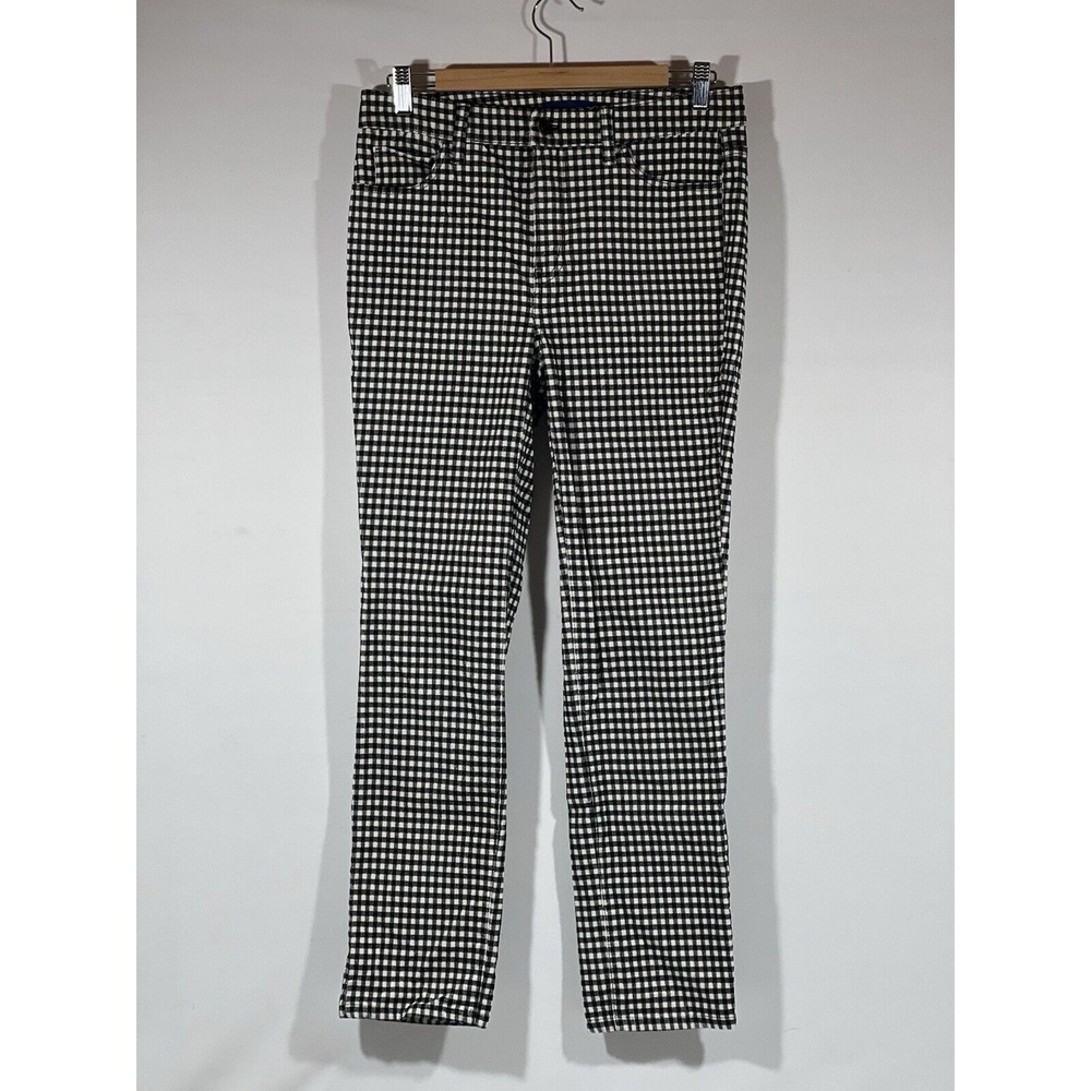 Talbots Check Pants Womens 4 Black White High Waist Straight Leg Classic